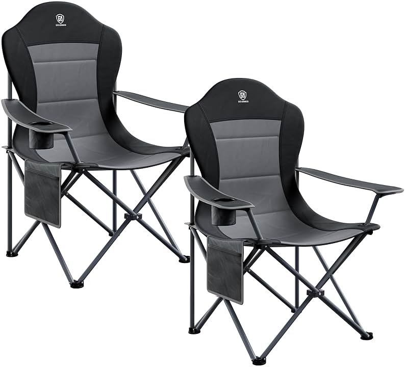 EVER ADVANCED Folding Camping Chair with High Back Padded 2 Pack Oversized Portable Lawn Chairs Lightweight Sturdy Steel Foldable Outdoor Camp Chair for Adults, Black - Product Image