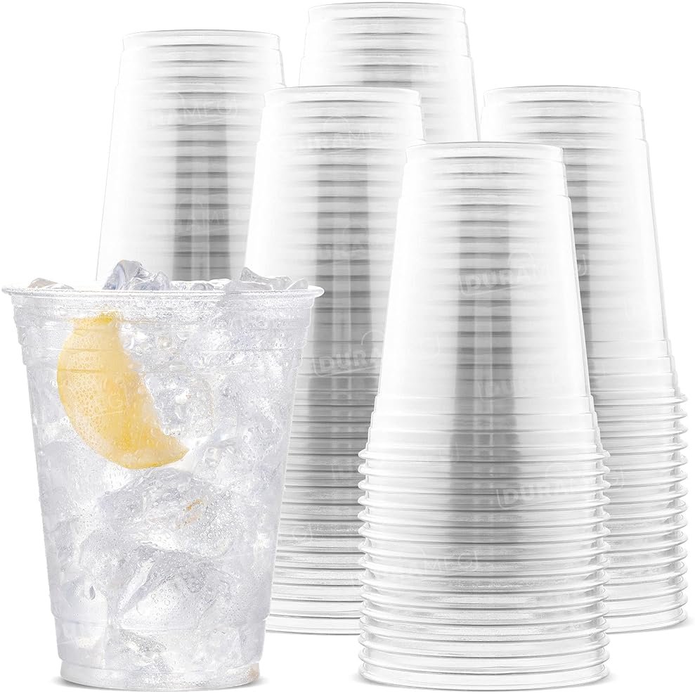 [100 Count 16 oz.] Plastic Cups - 16oz PET Plastic Cups - Crystal Clear Cups Disposable Party Cups - Disposable Travel ToGo Cups for Water, Beer, Booze, Smoothie Ice Coffee - Large Cold Drink Cups - Product Image