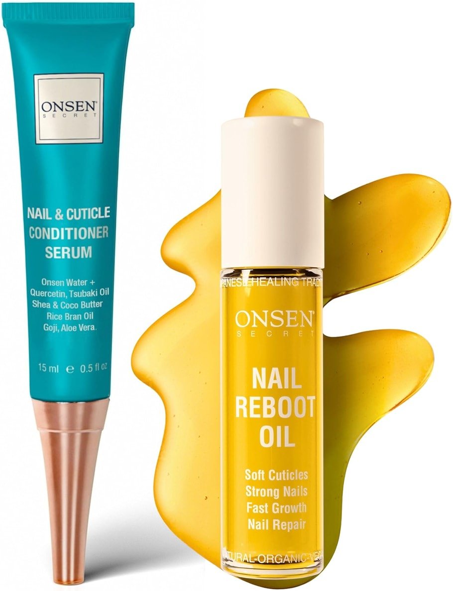 Onsen Secret Nail Reboot Duo - Treatment for Damaged Nails - Natural Nail Care & Cuticle Repair - Visible Results For Perfect Nails, Cuticle Conditioner Cream 15ml & Nail Reboot Oil 10ml - Product Image