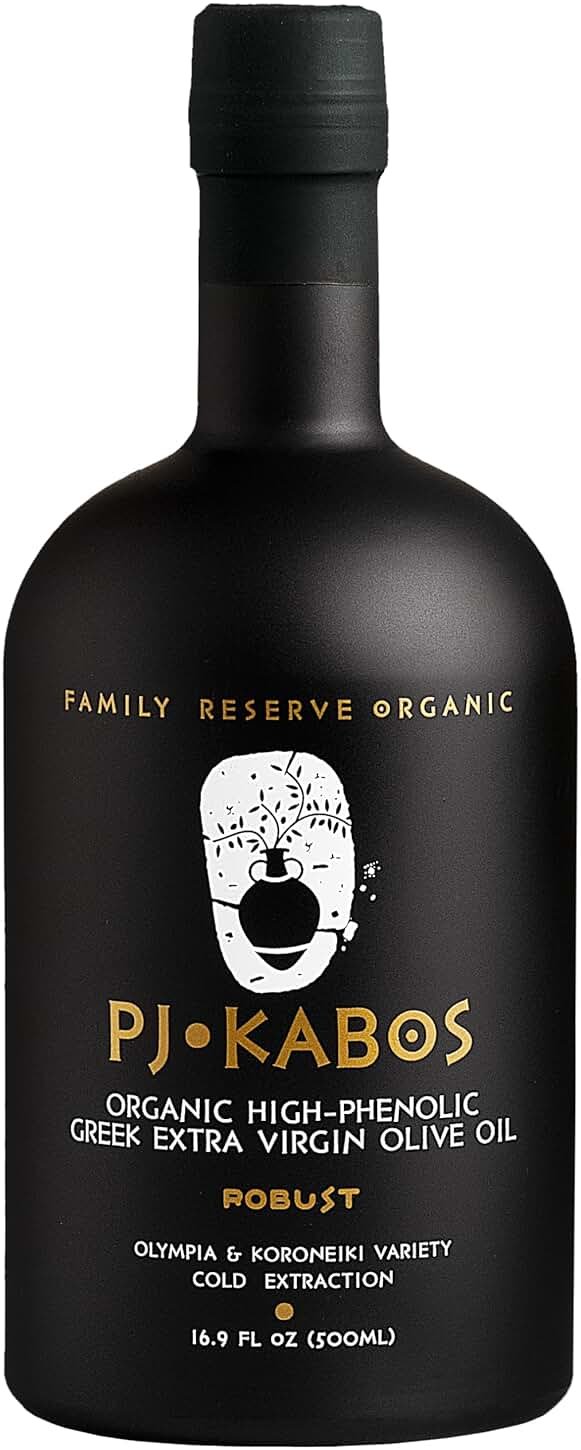 PJ KABOS Very High Phenolic (699 mg/kg), USDA Organic Greek Extra Virgin Olive Oil, Kosher, Greece, Cold Extracted, 16.9oz Bottle, Family Reserve Organic - Robust - Product Image
