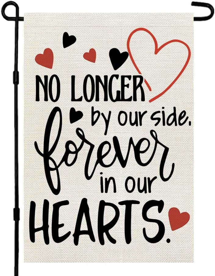 CROWNED BEAUTY Memorial Day Garden Flag Gravesite 12x18 Inch Double Sided Heart Saying Decor for Outside Yard,Forever In Our Hearts CF505 - Product Image