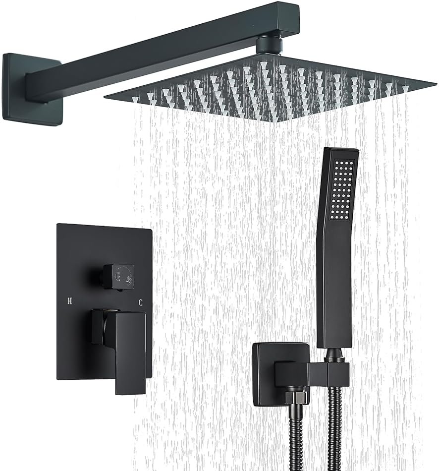 Ackwave Shower Faucet Matte Black Shower System with 8 Inches Rain Shower Head and Handheld Spray Bathroom Luxury Rain Shower Faucet Set Complete Wall Mounted - Product Image
