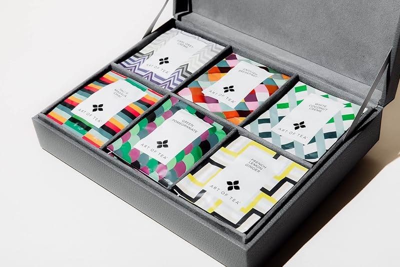 Art Of Tea | 6 Section Leatherette with Assorted Tea bags | Tea Assortment Gift Box - Product Image