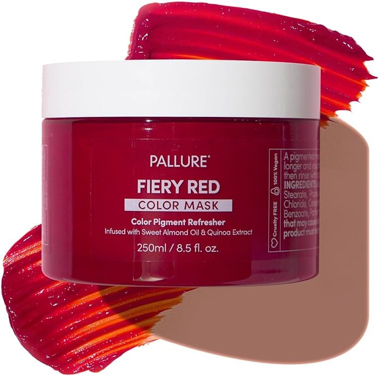 Pallure Color Pigment Refresher Mask, Semi Permanent Hair Color Depositing Conditioner, 8.5 Oz Fiery Red - Product Image