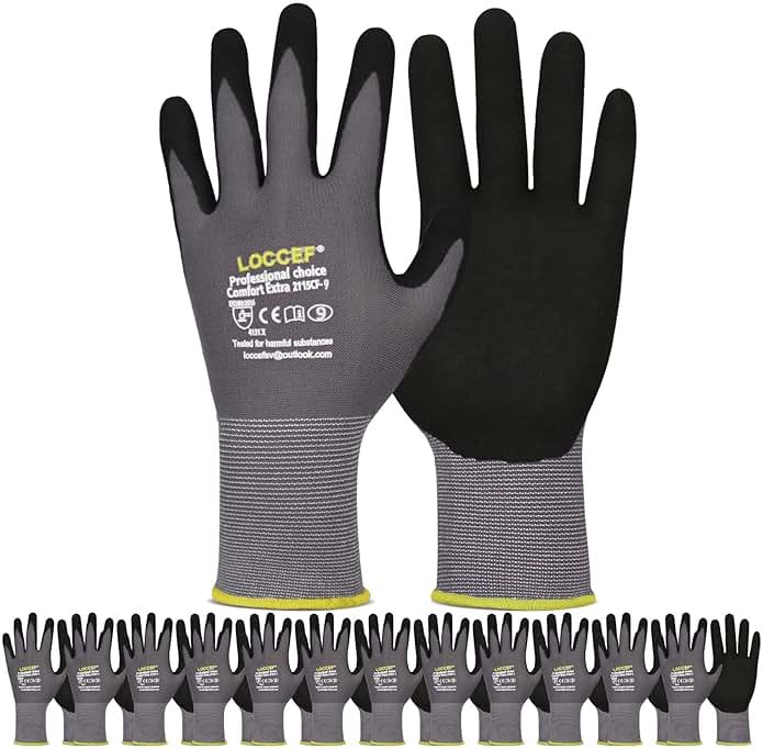 LOCCEF Work Gloves MicroFoam Nitrile Coated-6 Pairs,Seamless Knit Nylon Gloves,Gray Work gloves - Product Image
