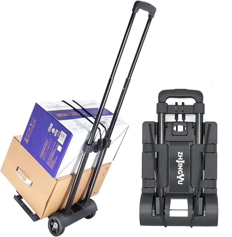 Folding Hand Truck Trolley Dolly, Folding Cart Small Trolley Dolly with Wheels, Lightweight Utility Dolly Trolly Expandable Baseplate Small Backpack Portable Luggage Cart for Airport Travel - Product Image