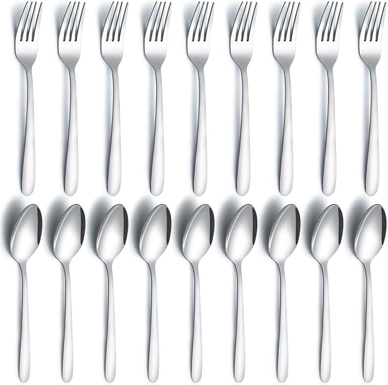 Gymdin 24 Pcs Forks and Spoons Silverware Set, Food Grade Stainless Steel Flatware Cutlery Set for Home, Kitchen and Restaurant, 12 Dinner Forks and Dinner Spoons, Mirror Polished & Dishwasher Safe - Product Image