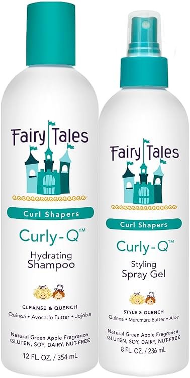 Fairy Tales Curly Q Hydrating Kids Shampoo 12oz and Styling Spray Gel 8oz - Paraben, Sulfate, Gluten, and Nut Free - For All Curl Types Including Multi Cultural Hair (2 Pack) - Product Image