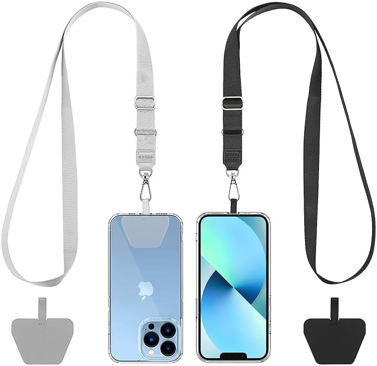 CACOE Phone Lanyard 2 Pack-2× Adjustable Neck Strap,2× Phone Patches,Universal Cell Phone Multifuctional Patch Lanyards Compatible with Most Smartphones(Black+Gray) - Product Image