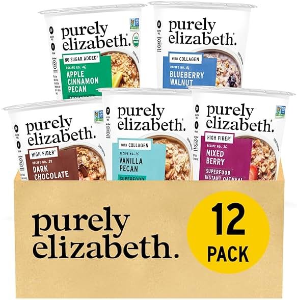 Purely Elizabeth Best Sellers Variety Pack Superfood Oatmeal Cups, Great for Overnight Oats, Gluten-Free, 2 Ounce (Pack of 12) - Product Image