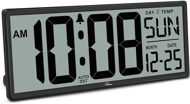 WallarGe 14.5'' Large Digital Wall Clock Battery Operated with Jumbo Numbers, Temperature and Date - Easy to Read and Set, Auto DST - Product Image