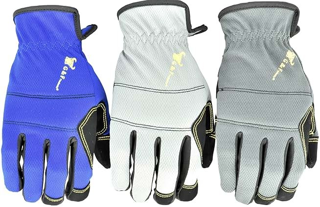 G & F Products unisex adult All Purpose Utility Work Gloves High Performance Mechanics Gloves assorted colors 3 Pair Value Pack, Black, Grey, Blue, X-Large Pack of US - Product Image