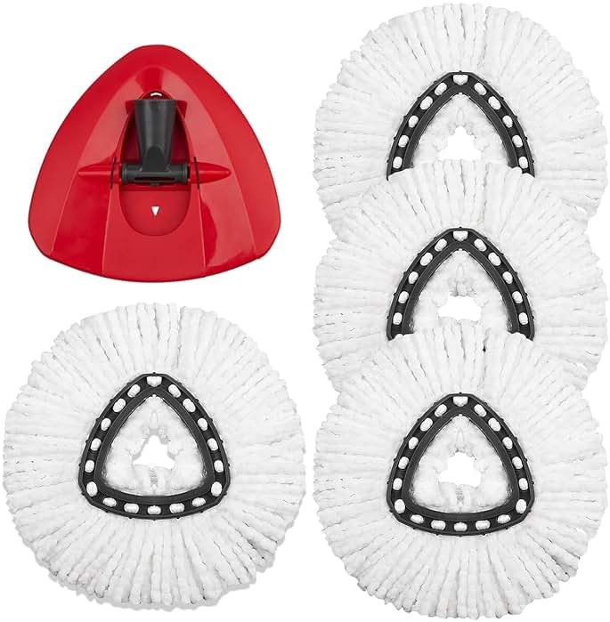 4 Pack Mop Replacement Heads Compatible with Ocedar Mops Replace Head EasyWring Spin Mop Heads Replacements - Includes 1 Rotating Mops Base, Microfiber Mop Refills, Easy Cleaning - Product Image