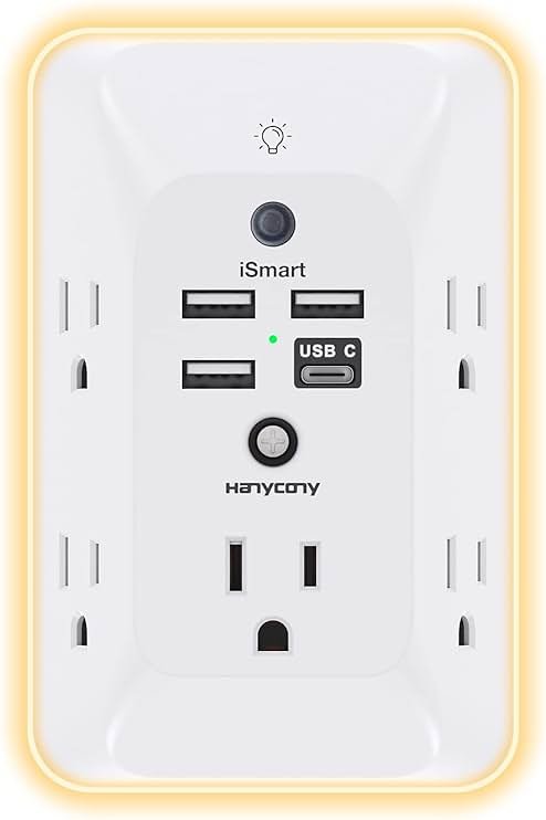 Outlet Extender with Night Light, HANYCONY Multi Plug Outlet, USB Wall Charger Surge Protector 4 USB Ports(1 USB C), Power Strip Electrical Outlet Splitter Expander for Home Office Dorm Room, ETL - Product Image
