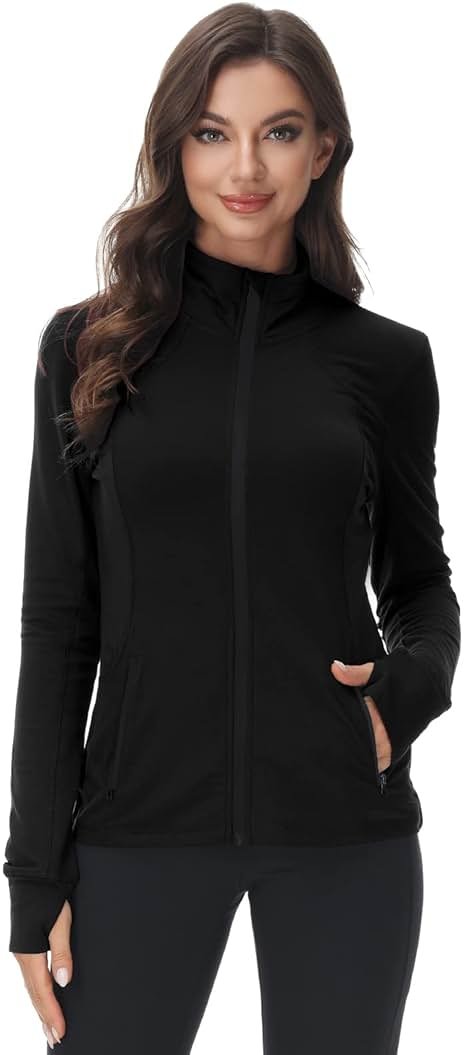 COZZIPLUS Womens Full Zip Athletic Jacket Lightweight Athleisure Jacket | Soft & Breathable Material, 4-Way Stretch, Big Pockets, Thumbholes, Zip Garage, Lightweight, Stand Collar - Product Image