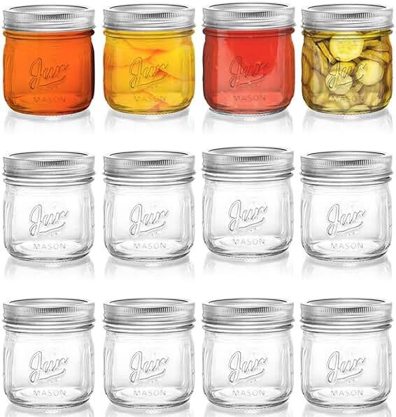 Lyellfe 12 Pack Wide Mouth Mason Jars, 16 Oz Short Glass Canning Jar with Airtight Lids, Food Safe Jam Spice Jar for Honey, Jelly, Wedding Favors, DIY Project, Dishwasher Safe - Product Image
