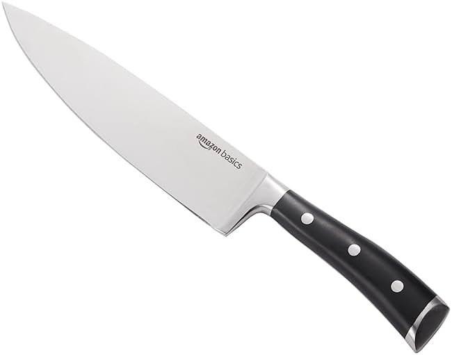 Amazon Basics Classic 8-inch Full Tang High Carbon Stainless Steel Chef's Knife, Multipurpose Kitchen Knife with Three Rivets, Silver - Product Image