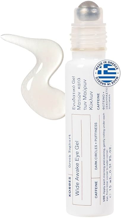 KORRES Greek Yoghurt Wide Awake Eye Gel Serum with Hyaluronic Acid & Caffeine for Dark Circles & Puffy Eyes, Roller Ball, Brightening & Hydrating, 0.51 fl oz - Product Image