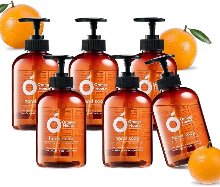 ORANGE HOUSE Natural Liquid Hand Soap, Food-Grade Orange Oil Moisturizing Hand Wash, Plant-Based & Hypoallergenic, Gentle on Skin, Non-Toxic Citrus Scented Soap, 12 Fl Oz (6 Pack) - Product Image