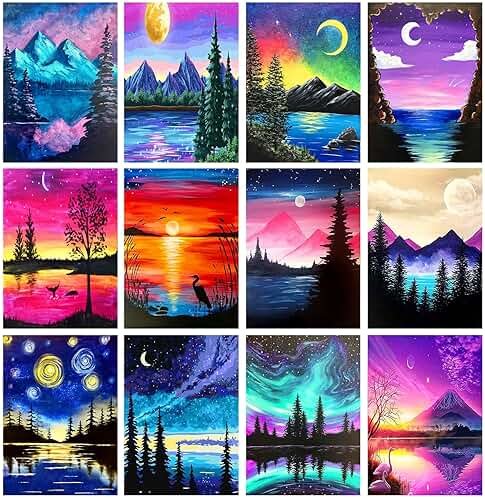 TINY FUN 12 Pack Diamond Painting Kits for Adults 5D Diamond Art Kit Paint by Number for Beginners, DIY Paint with Round Full Drill Diamonds Paintings Gem Art for Home Wall Decor Gift (12X16 Inch - Product Image