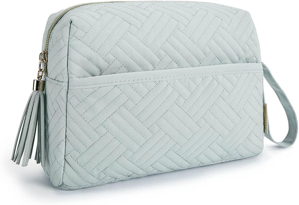 BAGSMART Makeup Bag, Cosmetic Bag for Purse,Travel Make Up Pouch,Water-resistant Toiletry Bag Elegant Roomy, Makeup Accessories Organizer, Light Blue - Product Image
