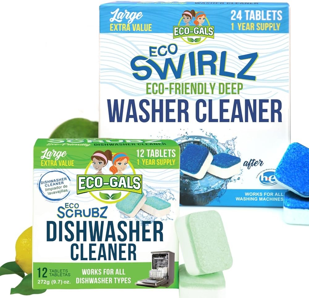 Eco-Gals Eco Swirlz Washing Machine Cleaner with Bonus Eco Scrubz Dishwasher Cleaner Add On 36 Count Deep Cleaning Tablets - Product Image