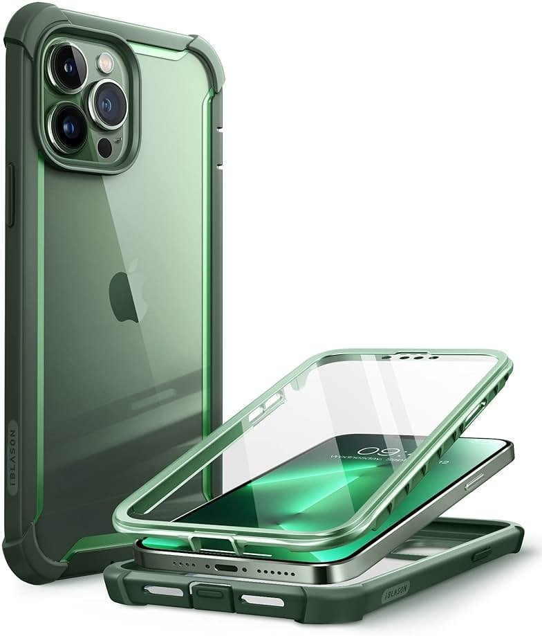 i-Blason Ares for iPhone 13 Pro Max Case 6.7 inch [Built-in Screen Protector] [Military-Grade Protection] Clear Full-Body Shockproof Rugged Bumper Phone Case for iPhone 13 Pro Max (Alpine Green) - Product Image