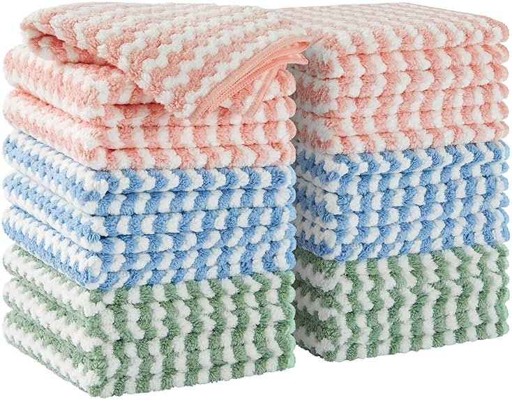JOYMOOP 18 Pack Microfiber Cleaning Cloth, Kitchen Towels for Dish Drying Washing, Absorbent Streak Free Lint Free Rags for Cleaning, Reusable and Washable Towels - 10" x 10" - Product Image