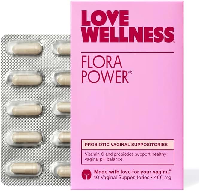 Love Wellness Flora Power | Vaginal Probiotic Suppositories with Vitamin C | Supports pH Balance & Vaginal Health | Fragrance-Free, Non-GMO & Paraben-Free | 10 Count - Product Image