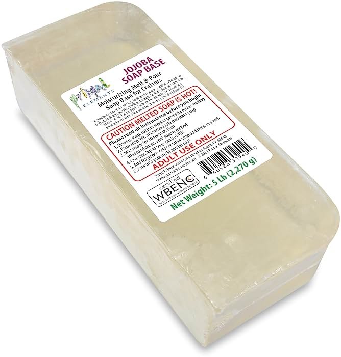 Primal Elements Jojoba Oil Soap Base - Moisturizing Melt and Pour Glycerin Soap Base for Crafting and Soap Making, Easy to Cut - 5 Pound - Product Image