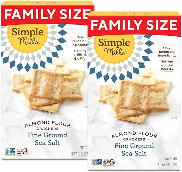 Simple Mills Almond Flour Crackers, Family Size, Fine Ground Sea Salt - Gluten Free, Vegan, Healthy Snacks, 7 Ounce (Pack of 2) - Product Image
