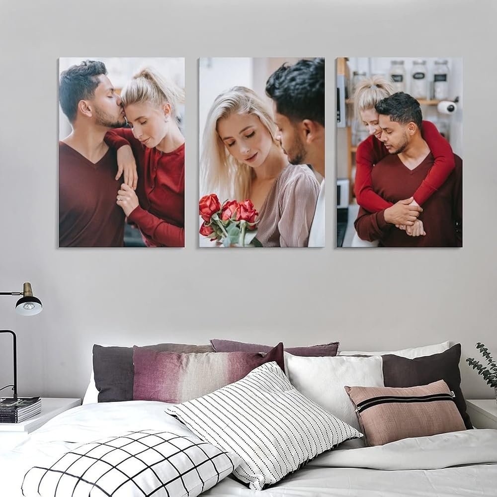 3 Panel Hanging Wall Art Set, Custom Canvas Prints with Your Photos, Personalized Art, Print Pictures Photos on Canvas, Gifts for Family, Wedding, Friends, Home Decoration - Product Image