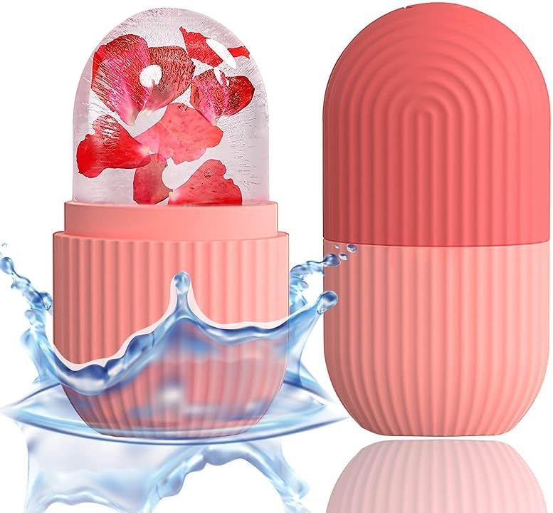 XHJRI Ice Cube Roller Massager for Face, Eyes and Neck Naturally Conditioning and Skin Care,De-Puff Eye Bags,Reduce Migraine Pain,Reusable Massage Silicone Ice Mold (Pink) - Product Image