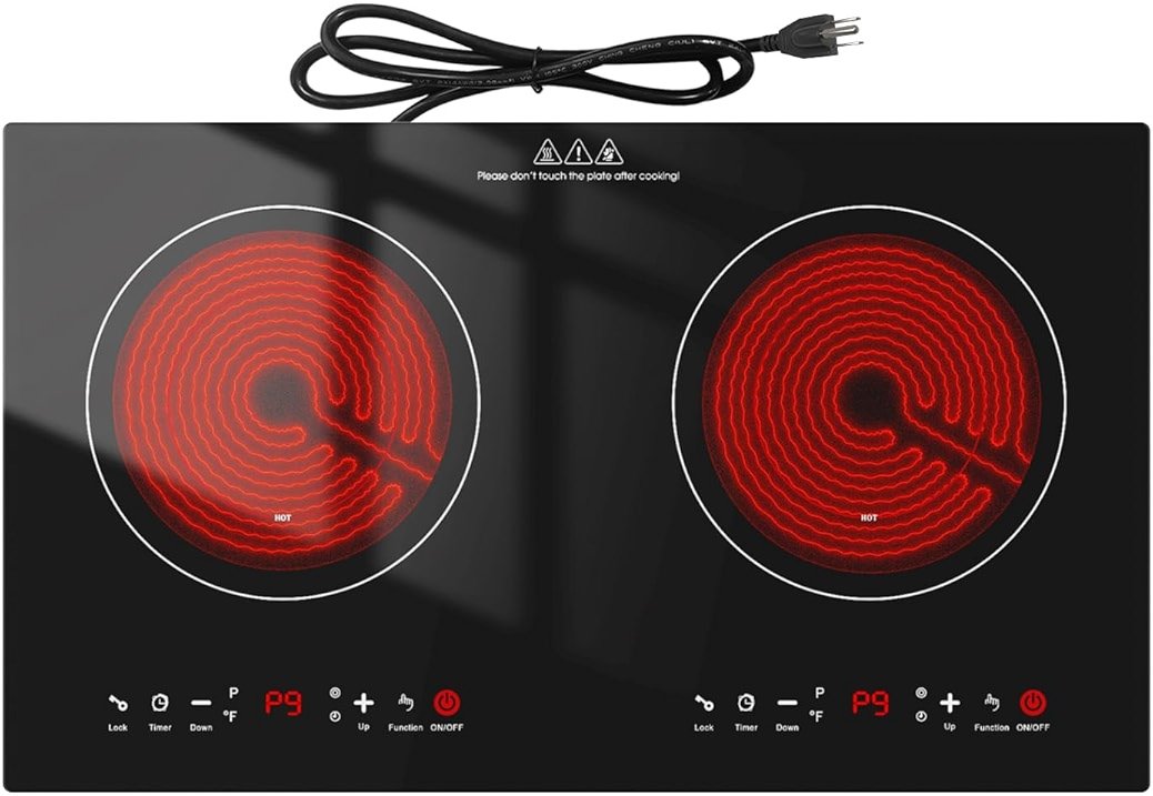 GTKZW 3000w Electric Cooktop, 24" Electric Stove 2 Burner Hot Plate Built-in Double Burner Cooktop with LED Touch Screen,9 Heating 9 Temperature,Kids Lock & Timer,Suitable for all Pans - Product Image