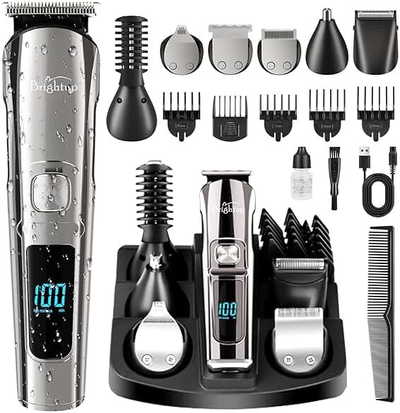 Brightup Beard Trimmer for Men - Electric Razor & Shaver, Cordless Hair Clippers Trimmers Set, IPX7 Waterproof Mens Grooming Kit for Shaving Face, Mustache, Body, Ear, Nose Hair Trimmer, Gifts for Men - Product Image