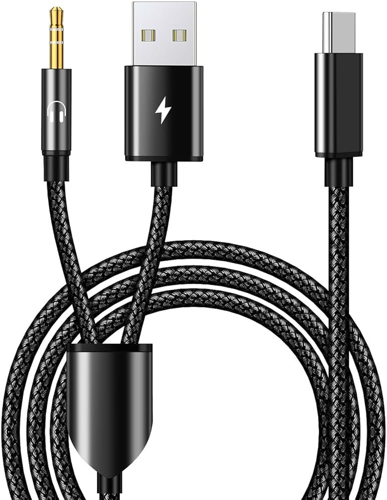 USB C to 3.5mm Aux Audio Cable, 2 in 1 USB C to 3.5mm Car Stereo Aux Headset Jack Cable with PD 18W USB C Charging Compatible with iPhone 17/16/16e/15 Plus/Pro Max/Air, Galaxy S25/S24/S23, Pixel 9/8 - Product Image