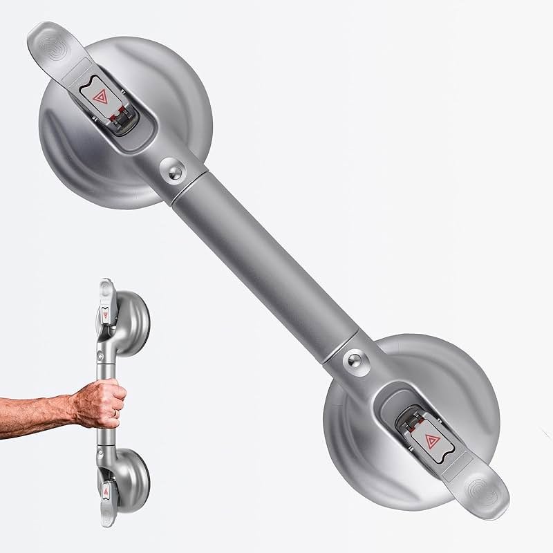DAREN MEDICAL Heavy Duty Suction Shower Grab Bar - Toilet Bathroom Bathtub Safety - Shower Handles, Suction Cup Power Up to 250 LB, Perfect for Elderly Seniors(14.5 Inch, Gray Silver) h, Gray Silver - Product Image