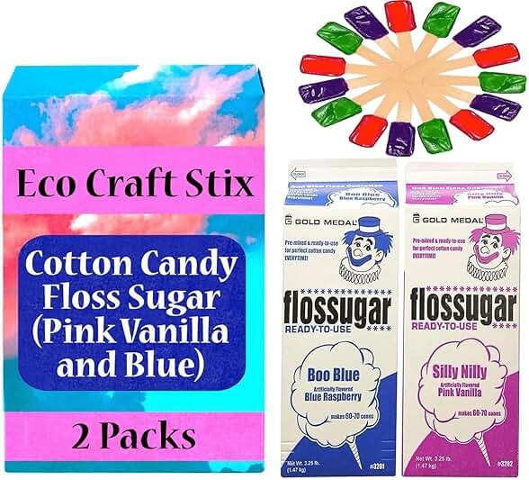 Eco Craft Stix Cotton Candy Floss Sugar -2pk Cotton Candy Floss Sugar (Pink Vanilla and Blue) Brand Name, 2 Pack - Product Image