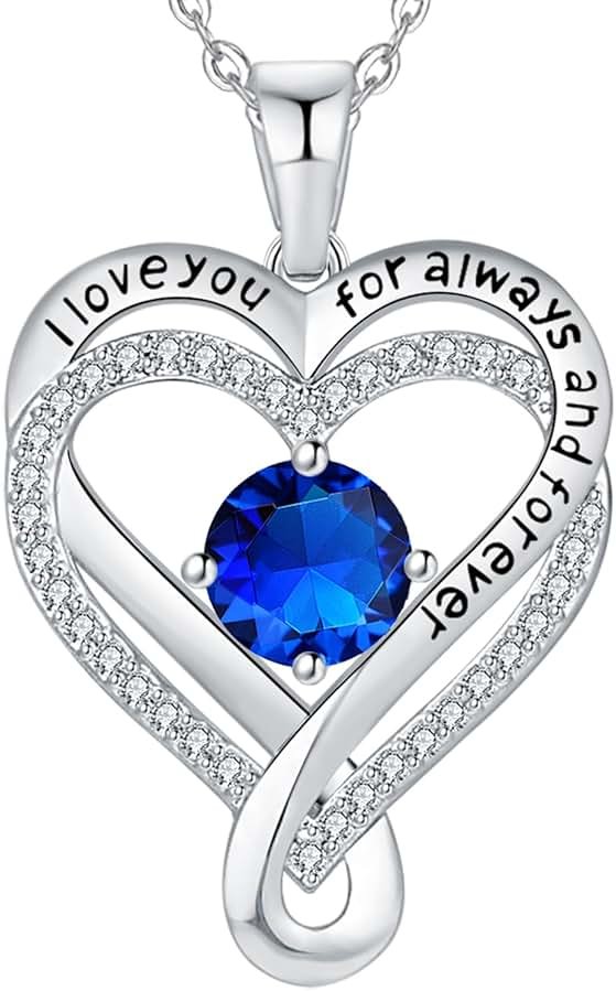 Jewelry for Women Wife Infinity Heart Birthstone I Love You Necklace S925 Anniversary Women Necklaces for Her Wife Birthday Gift Ideas, Birthday Present for Girlfriend Mom Daughter Sterling Silver - Product Image