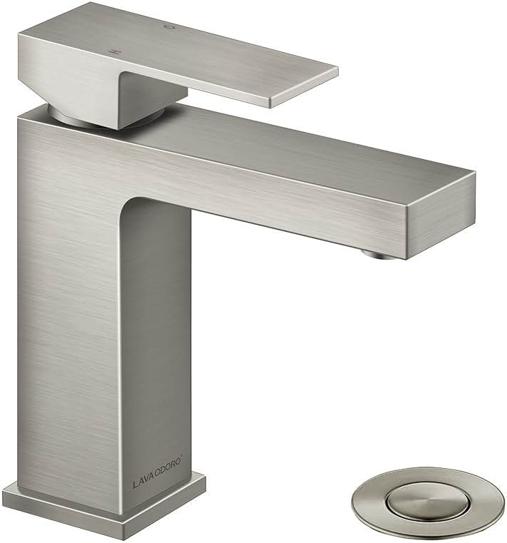 Lava Odoro Single Hole Bathroom Faucet, Brushed Nickel Bathroom Sink Faucet Single Handle Vanity Faucet with Pop up Drain Assembly, Deck Plate Included, BF307-BN - Product Image