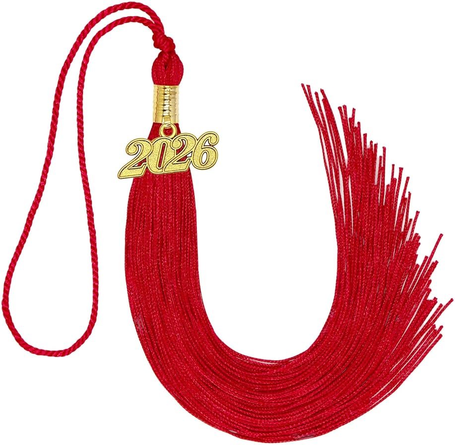 2026 Graduation Tassel Red with 2026 Year Gold Charm for Graduation Ceremony - Product Image