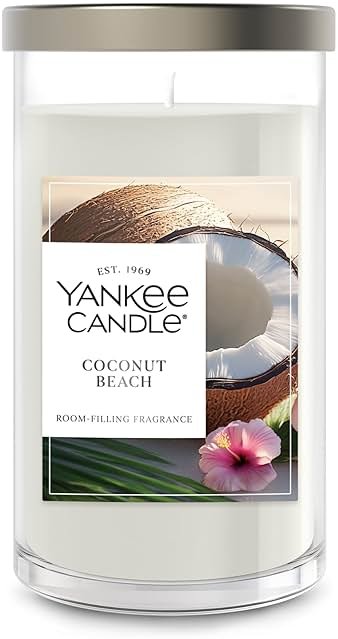 Yankee Candle Medium Pillar Scented Candle with up to 115 Hour Burn Time, Premium Plant Wax Blend for Consistent Burn, 14.25 oz Pillar Candle with Room Filling Fragrance, Coconut Beach - Product Image
