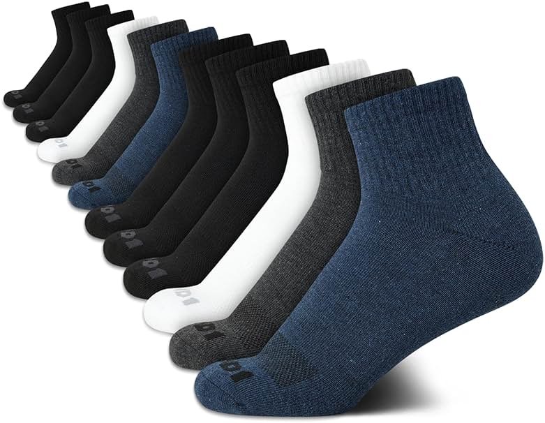 AND1 Mens Quarter Socks - 12 Pack Moisture Wicking Breathable Cushioned Athletic Performance Ankle Socks for Men (6-12.5) - Product Image