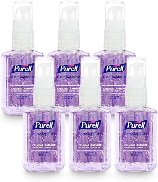 Purell Advanced Hand Sanitizer Gel Infused with Essential Oils, Calming Lavender, 2 fl oz Travel-Size Pump Bottle (Pack of 6), 3905-04-EC - Product Image