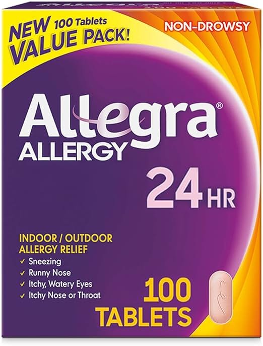 Allegra Adult 24-Hour Allergy Relief Tablets, Non-Drowsy Indoor and Outdoor Allergy Medicine, 180 mg Fexofenadine HCI Antihistamine Pill, 100-Count - Product Image
