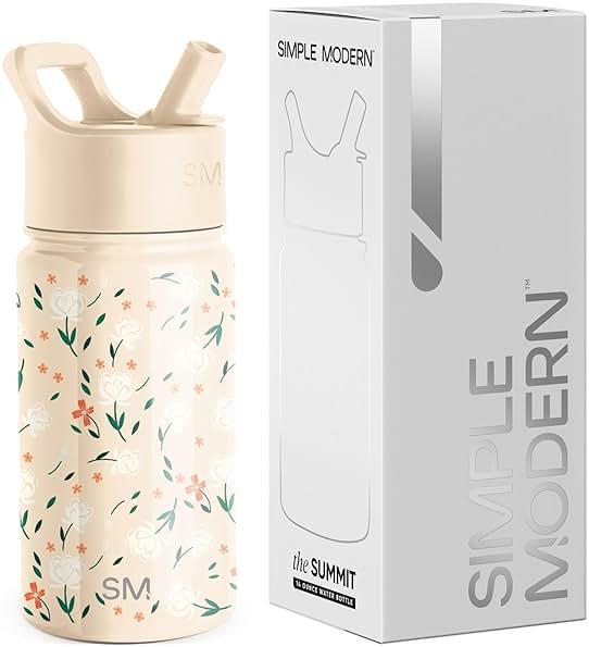 Simple Modern Kids Water Bottle with Straw Lid | 14oz Insulated Stainless Steel Kids Tumbler & Spill Proof Toddler Cup for School, Girls, Boys | Summit | Chloe Floral - Product Image