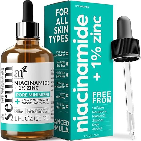 Artnaturals Niacinamide Face Serum, 10% Active Niacinamide with 1% Zinc PCA & Vitamin B3 - Hyaluronic Acid, Pore Reducer, Mineral Blemish Protection, 1 oz - Product Image