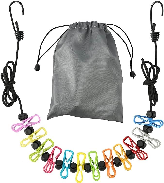 Retractable Portable Clothesline for Travel, Clothing line with 12 Clothes Clips, for Indoor Laundry Drying line, Outdoor Camping Accessories - Product Image