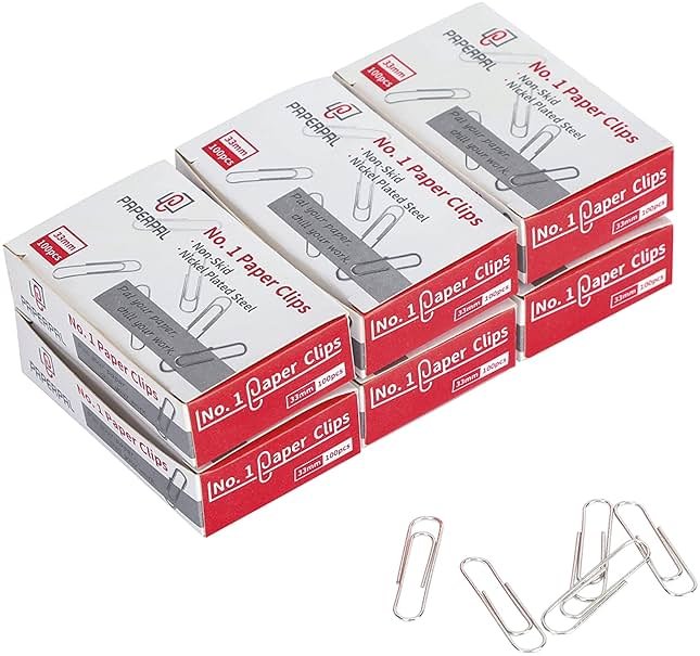 PAPERPAL Paperclips for Office School & Personal Use, #1 Nonskid Paper Clip (1-2/7"), 600 Medium Paper Clips (6 Boxes of 100 Each), Silver | Medium paper clips for office, school and personal use, conveniently packed in 6 boxes of 100 each. - Product Image