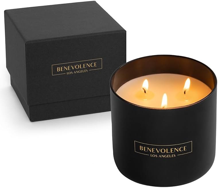 Benevolence LA Premium Bergamot & Jasmine Large 3-Wick Scented Candle – 45-Hour Burn – Luxury Natural Soy Candle for Home – Aromatherapy & Room Decor – 14.5oz - Product Image